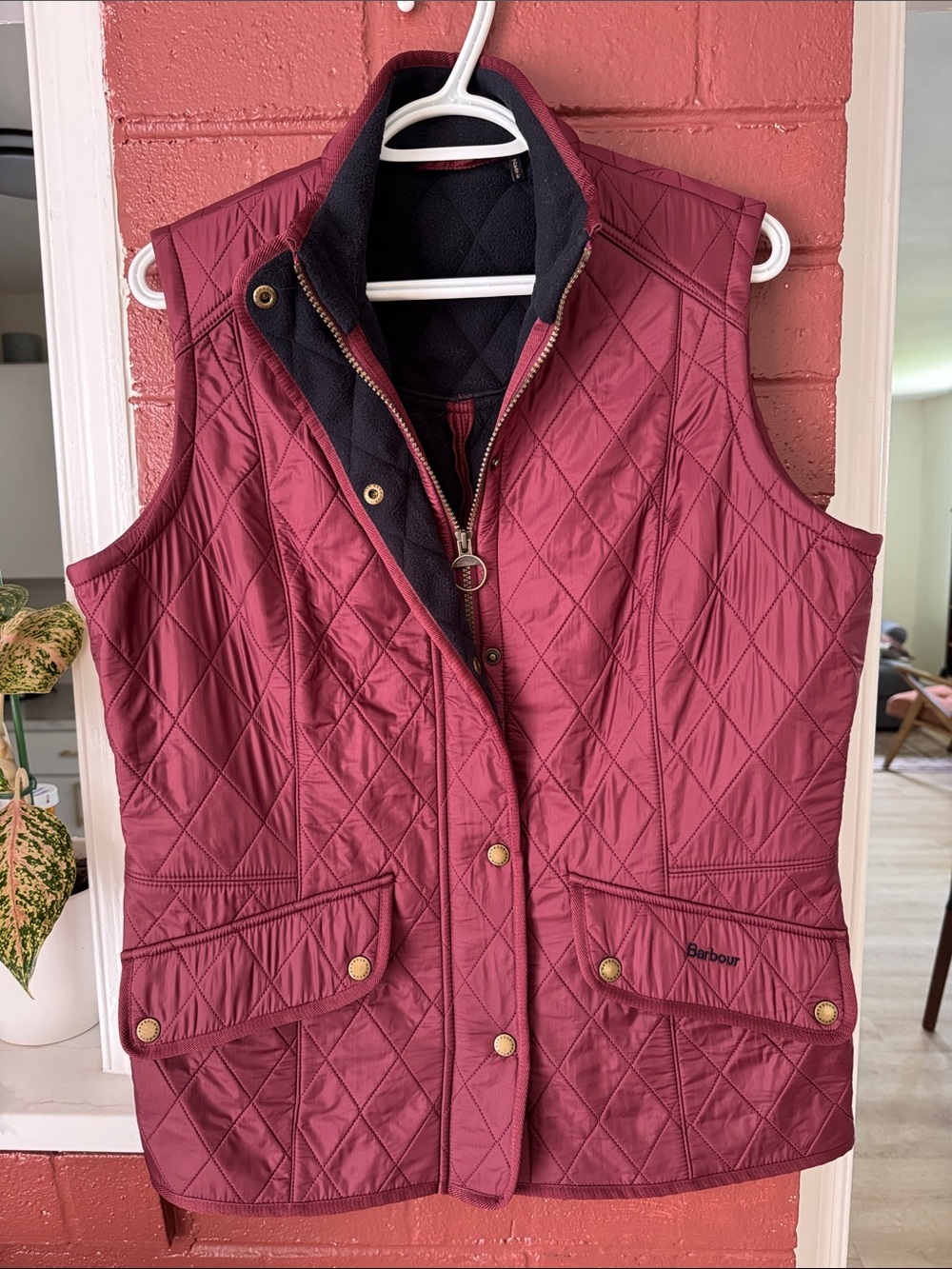 Barbour Calvary Gilet Quilted Burgundy Red Vest with Fleece Lining Size 12